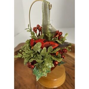 Ganz Kissing Krystal Hanging Mistletoe Ornament Classic Red Sleigh Bell Cardinal